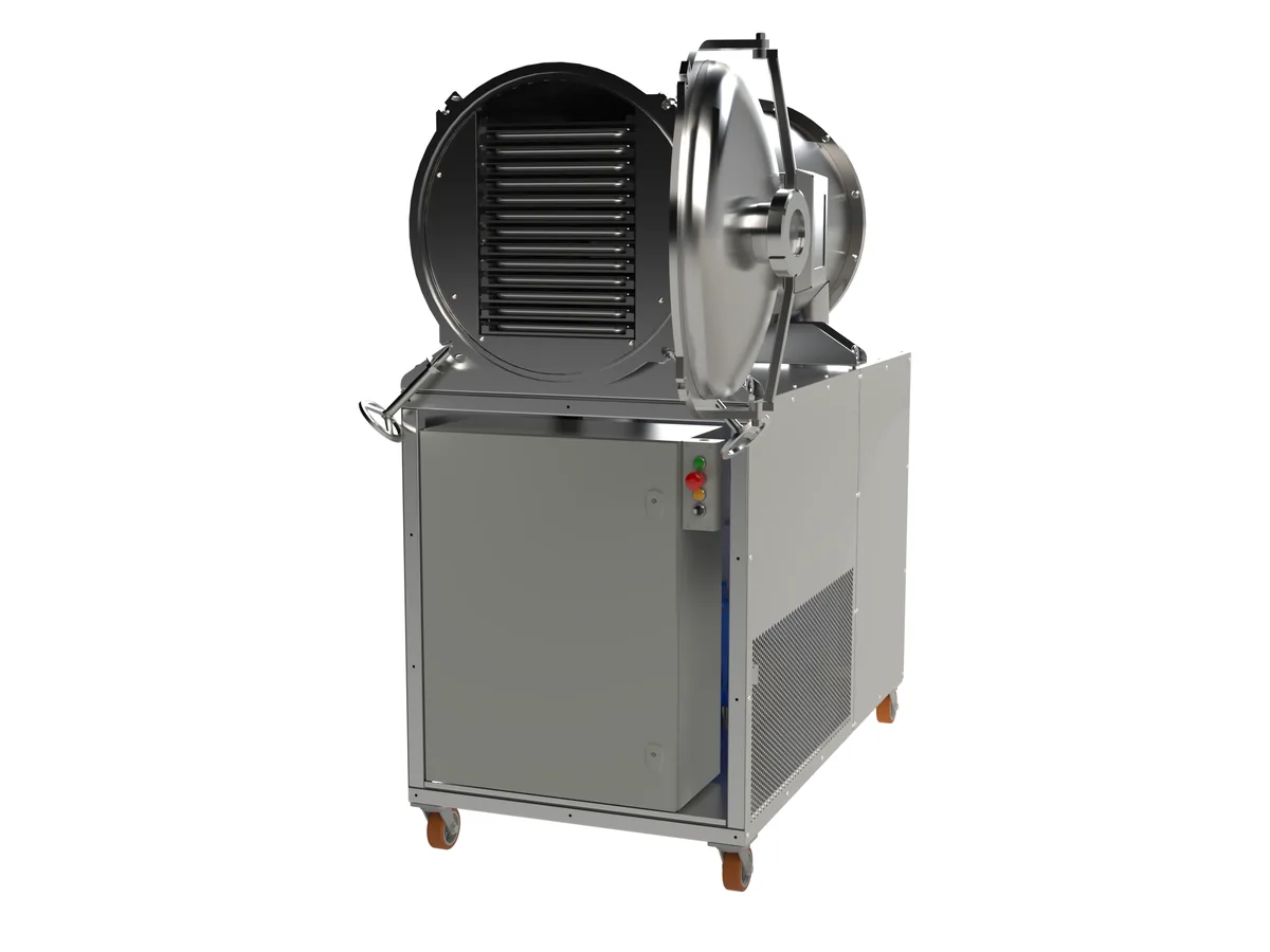 LEO-030L freeze dryer — drying chamber and shelves with the door open