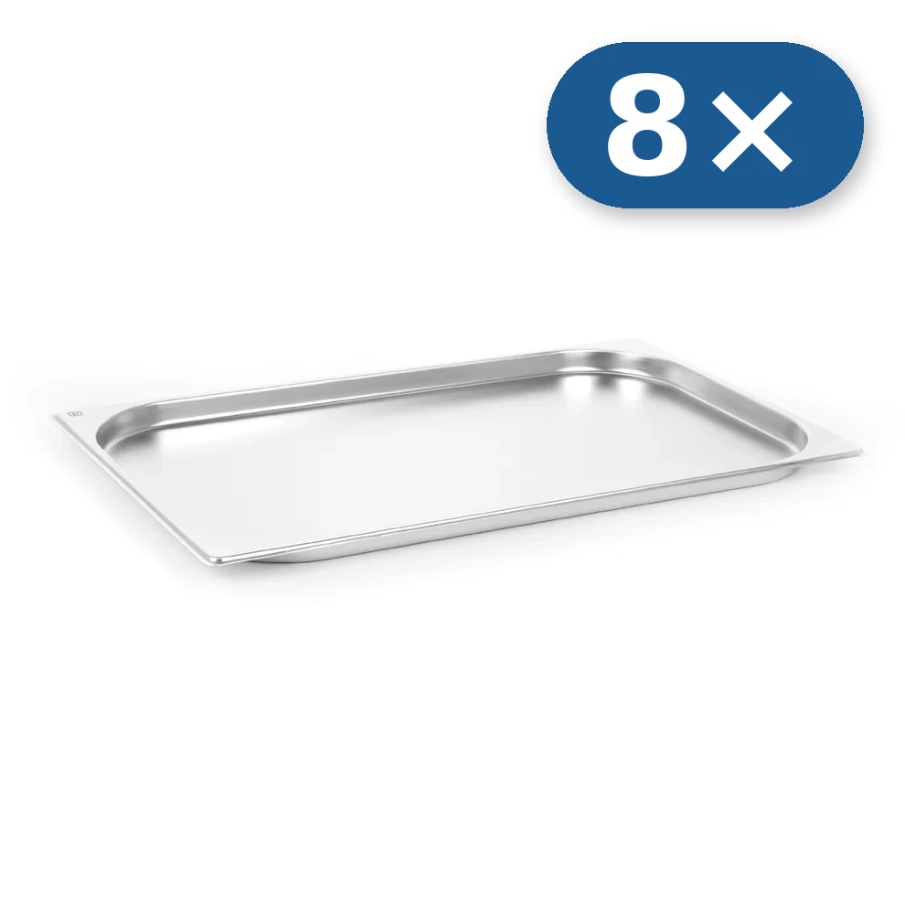 8× Bandeja de acero inoxidable GN 1/1 20 mm para LEO-010L