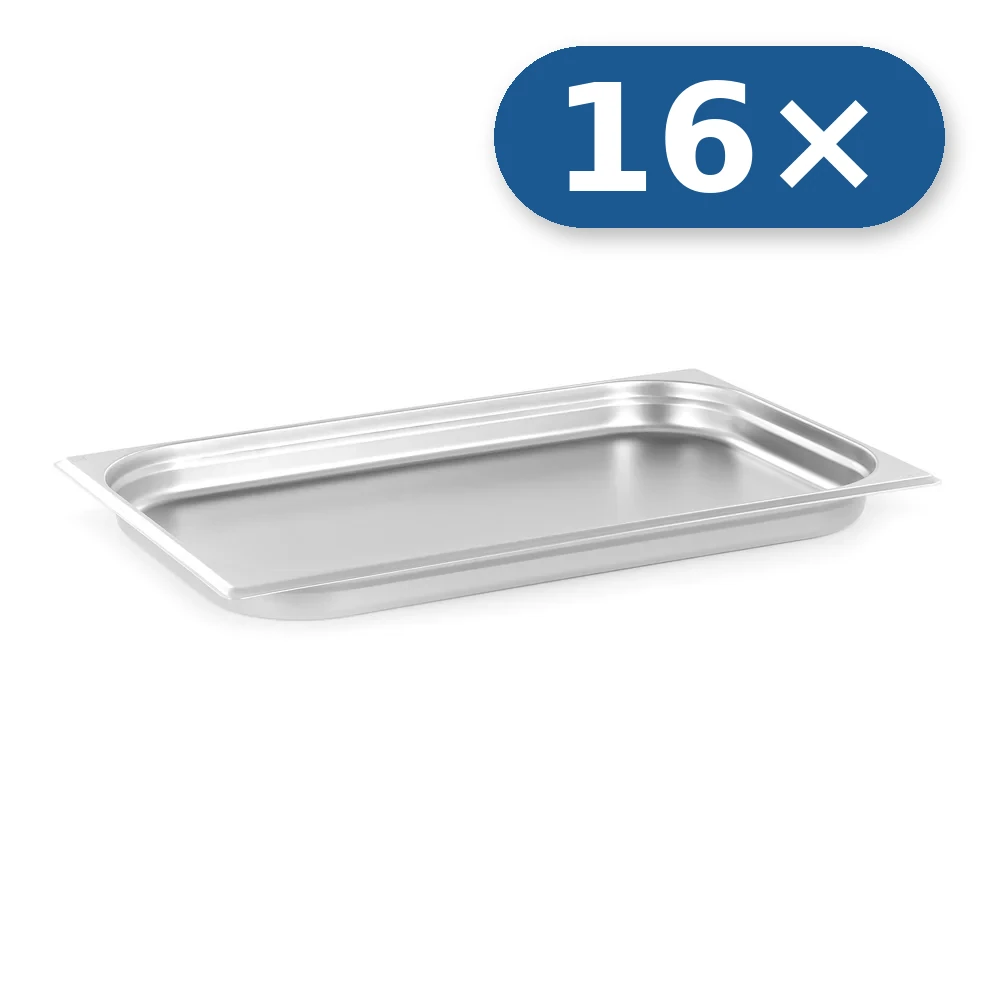 16× Bandeja de acero inoxidable GN 1/1 40 mm para LEO-030