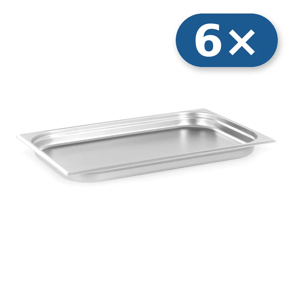 6× Bandeja de acero inoxidable GN 1/1 40 mm para LEO-010